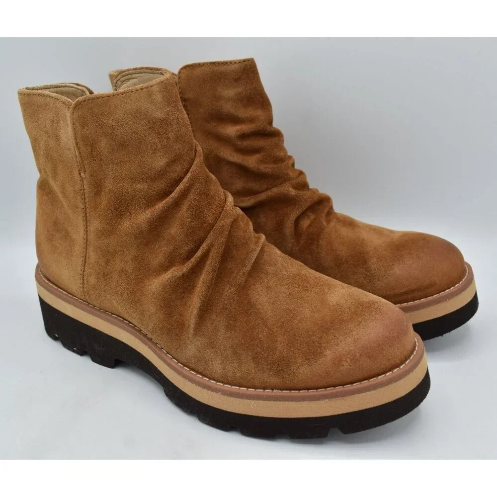 Sofft Womens Size 8 Pecola Brandy Suede Ruched Waterproof‎ Booties Boots Shoes